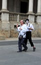 Mime and passerby. Milan Royalty Free Stock Photo