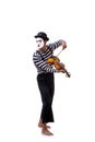 The mime playing violin isolated on white Royalty Free Stock Photo