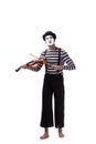 The mime playing violin isolated on white Royalty Free Stock Photo