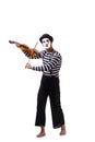 The mime playing violin isolated on white Royalty Free Stock Photo