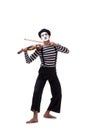 The mime playing violin isolated on white Royalty Free Stock Photo