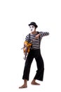 The mime playing violin isolated on white Royalty Free Stock Photo
