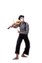 The mime playing violin isolated on white Royalty Free Stock Photo