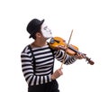 Mime playing violin isolated on white Royalty Free Stock Photo