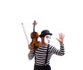 Mime playing violin isolated on white Royalty Free Stock Photo