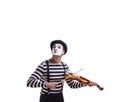 Mime playing violin isolated on white Royalty Free Stock Photo