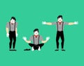 Mime set. Pantomime sad and yoga. Mimic happy. Vector illustration