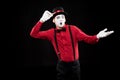 mime showing shrug gesture isolated