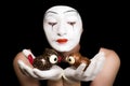 Mime with toy birds Royalty Free Stock Photo