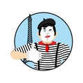 Mime winks and thumb up. Happy pantomime. Merry mimic. Vector il