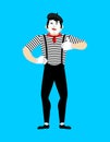 Mime winks and thumb up. Happy pantomime. Merry mimic. Vector il