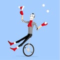 Mime winter performance on unicycle