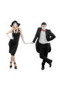 Mimes leaning on imaginary objects Royalty Free Stock Photo