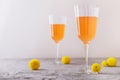 Mimosa alcohol cocktail with orange juice and dry champagne