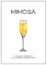 Mimosa Cocktail in champagne flute glass. Summer aperitif recipe with orange juice and prosecco. Mixology minimalist