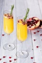 Mimosa coctail with orange juce and champagne. New Year