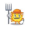 Minacovirus in Farmer cartoon character with hat and pitchfork