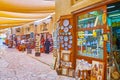The minakari pottery and Persian miniatures in souvenir shop of Al Souk al Kabir Old Market in Dubai, UAE