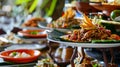 Minang Rijsttafel. Assorted of traditional Minang dishes served in upscale style generative ai