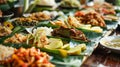 Minang Rijsttafel. Assorted of traditional Minang dishes served in upscale style generative ai