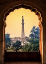 Minar e pakistan from badshahi mosque corridor
