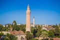 Minaret of Alaaddin Mosque in Antalya, Turkey. Yivli Minare Royalty Free Stock Photo