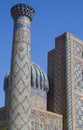 Minaret and dome, fragments of Sher-Dor madrasah in the architectural complex Registan, Samarkand