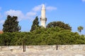 The minaret of the Grans Mosque ,Djami Kebir as it is called, in Larnaca, Cyprus. View from Larnaca castle Royalty Free Stock Photo