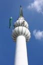 Minaret with green flag Royalty Free Stock Photo