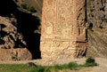 The Minaret of Jam, a UNESCO site in central Afghanistan. Showing base of the tower and a donkey.