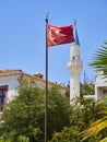 Minaret of Kelerlik Mahallesi Cami mosque. Bodrum. Mugla Province, Turkey. Royalty Free Stock Photo