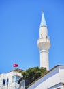 Minaret of Kelerlik Mahallesi Cami mosque. Bodrum. Mugla Province, Turkey. Royalty Free Stock Photo