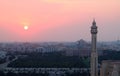 Minaret of the Mosque Against Marvelous Pink Sunset Sky Royalty Free Stock Photo