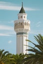 Minaret of the Mosque Cheikh Saleh Kamel situated in Les Berges du Lac, Tunisia Royalty Free Stock Photo
