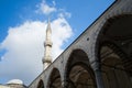 Minaret tower of Blue Mosque against blue sky in Istanbul Royalty Free Stock Photo