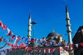 minarets and dome of Sultan Ahmed blue Mosque against sky decorated with flags, Istanbul, Turkey Royalty Free Stock Photo