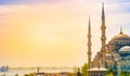 Minarets and domes of Blue Mosque with Bosporus and Marmara sea in background, Istanbul, Turkey. Royalty Free Stock Photo