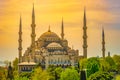 Minarets and domes of Blue Mosque with Bosporus and Marmara sea in background, Istanbul, Turkey. Royalty Free Stock Photo