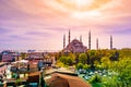 Minarets and domes of Blue Mosque with Bosporus and Marmara sea in background, Istanbul, Turkey. Royalty Free Stock Photo