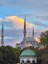 Minarets and domes of the Sultanahmet Mosque in Istanbul, Turkiye Royalty Free Stock Photo