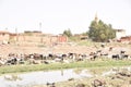 Minarets of Islamic mosques from the `Lamab` and `Rimila` neighborhoods in Khartoum, Sudan in the neighborhoods inhabited by middl Royalty Free Stock Photo