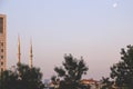 Minarets in Levent district of Istanbul, morning light scene