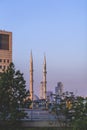 Minarets in Levent district of Istanbul, morning light scene