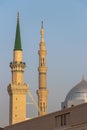 Ottoman Turkish style minaret in Medina. Minarets of Masjid Nabawi - Prophet Mosque. Madinah al Munawwarah Royalty Free Stock Photo