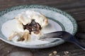 Mince pie on a dessert plate on wooden background. Royalty Free Stock Photo