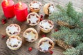 Mince pies with Christmas tree branch Royalty Free Stock Photo