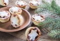 Mince pies with Christmas tree branch Royalty Free Stock Photo