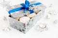 Mince Pies in Cookie Tin with Christmas Decoration Royalty Free Stock Photo