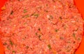 Minced beef with garlic close-up Royalty Free Stock Photo