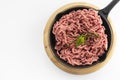 Minced beef red uncooked meat cooking ingredient hambruger steak white background copy space Royalty Free Stock Photo